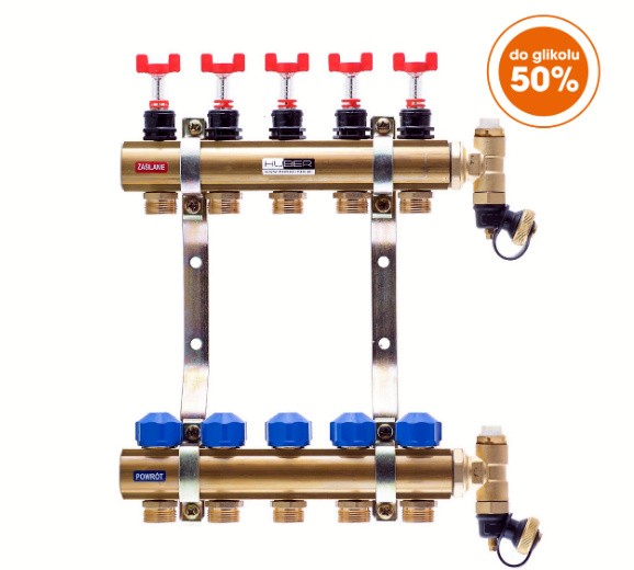 Rozdzielacz (7 obwodów) z przepływomierzami i wkładkami termostatycznymi RW-PTR Huber