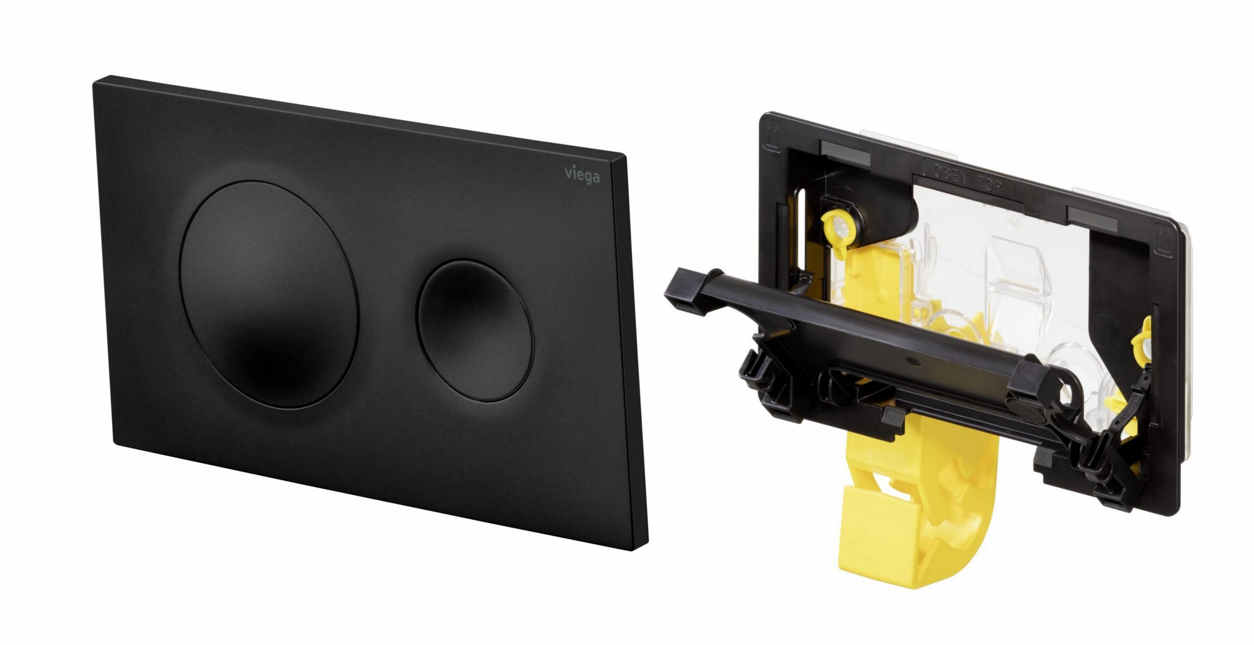Zestaw Viega Przycisk uruchamiający do WC Prevista (czarny mat) 796 389 + Zasobnik na tabletki czyszczące do WC Prevista 773 366